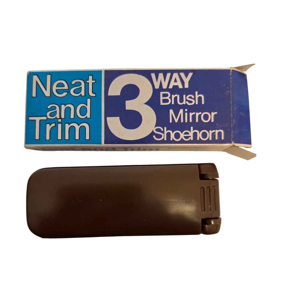 Vintage Neat and Trim 3-Way Folding Travel Grooming Kit Brush Mirror Shoehorn